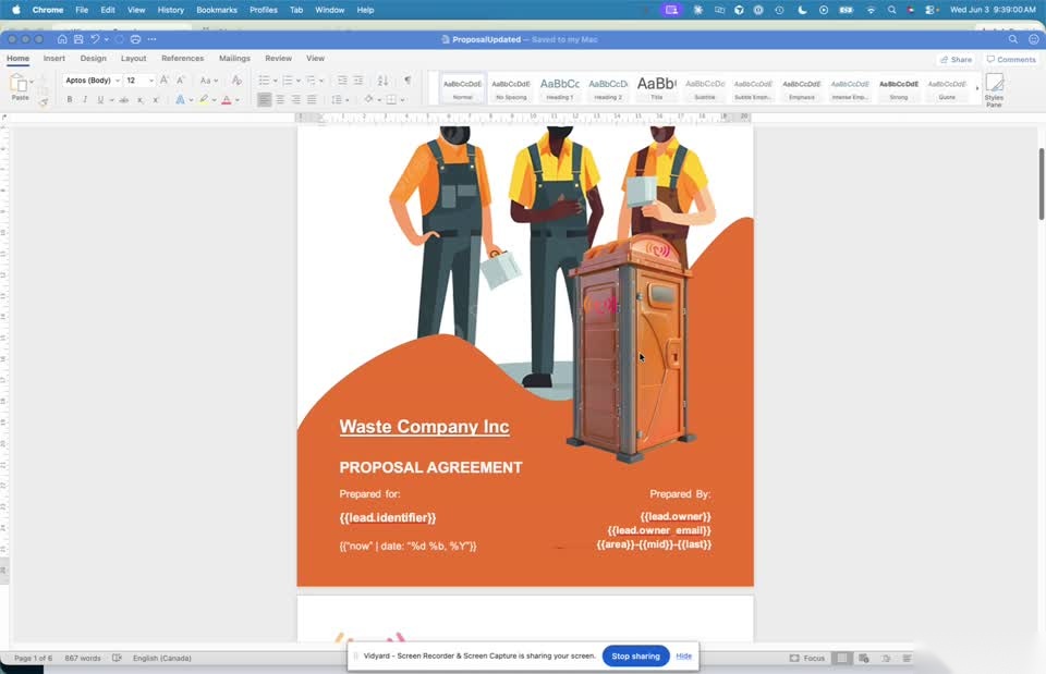 Template cover page open in Microsoft Word