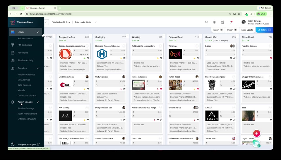 Left navigation with Admin Console expanded and Pipeline Settings listed