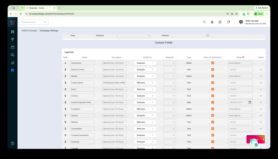 Billable now positioned third in the custom fields list