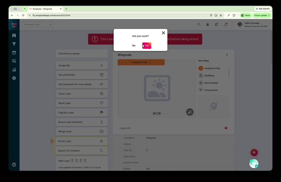 Are you sure? confirmation with No and Yes buttons